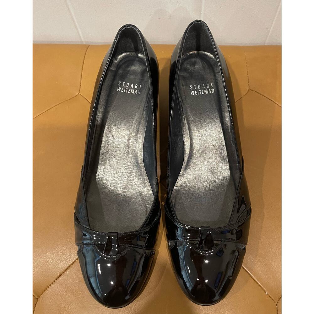 Stuart Weitzman Womens Black Patent Leather Wedge Heels Size 7.5‎